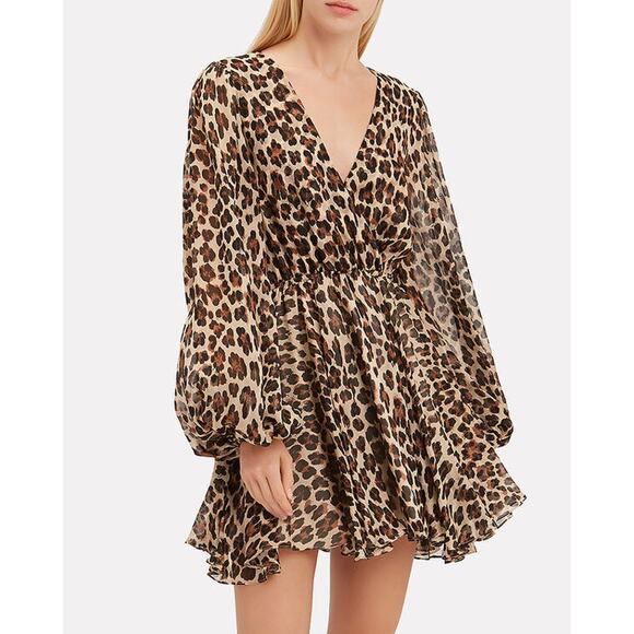 CAROLINE CONSTAS Olena Leopard Mini Dress Animal Print XS Brown Black EUC - Picture 1 of 8